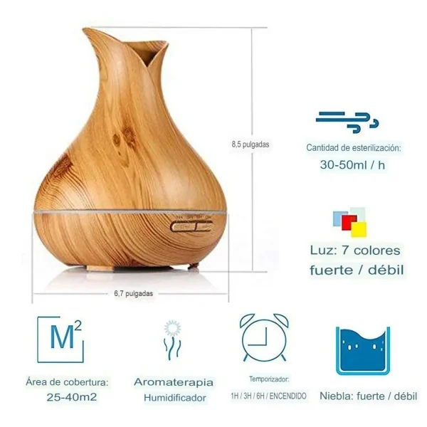 Humidificador Ultrasónico de Madera – Aromaterapia y Bienestar